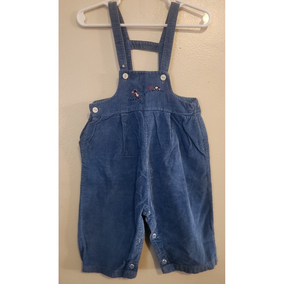 healthtex Other - Vintage Health-Tex Blue Corduroy‎ Overalls Cross Stitch Skiers 18 Months